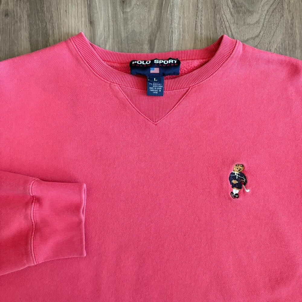 Vintage Polo Sport Ralph Lauren Polo Bear Crew Neck Sweatshirt Size L PINK BOXY